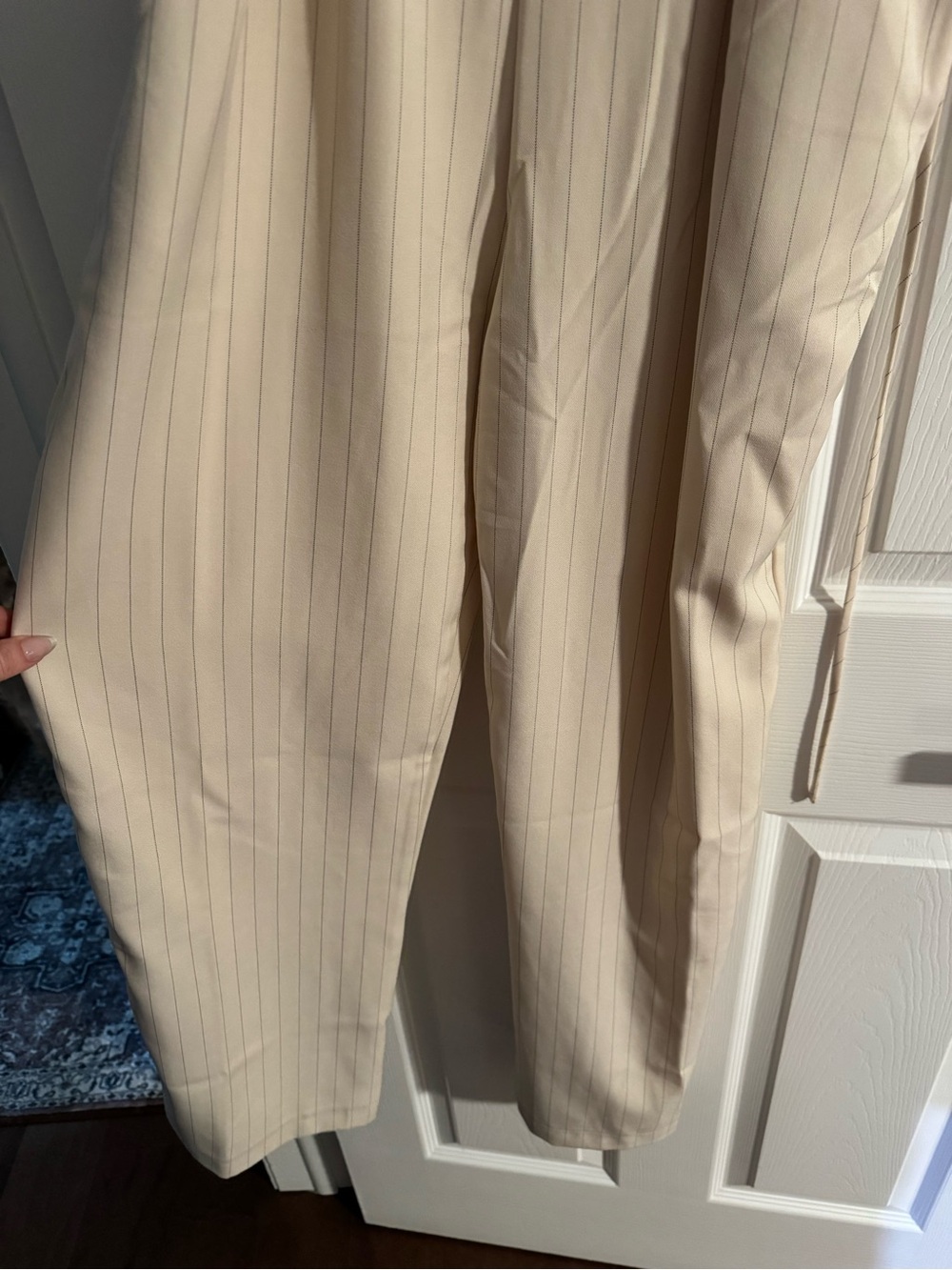 Cream Pinstripe Sleeveless Jumpsuit - Picture 2 of 5